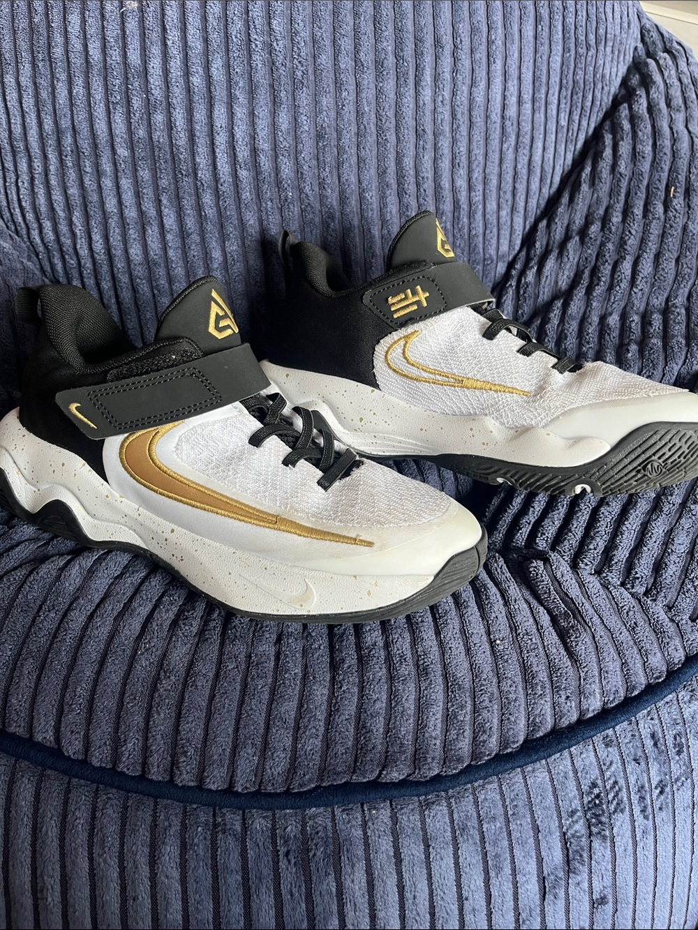 Nike Kids White and Gold Basketball Sneakers